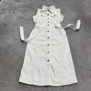 Gap Denim Button Down Belted Midi Dress Womens 4 Petite White Sleeveless Casual